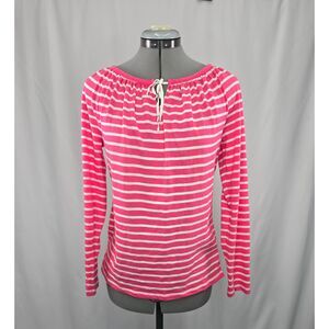 Women's Talbots Peasant Top Shirt Pink & White‎ Stripe Long Sleeve Blouse Small